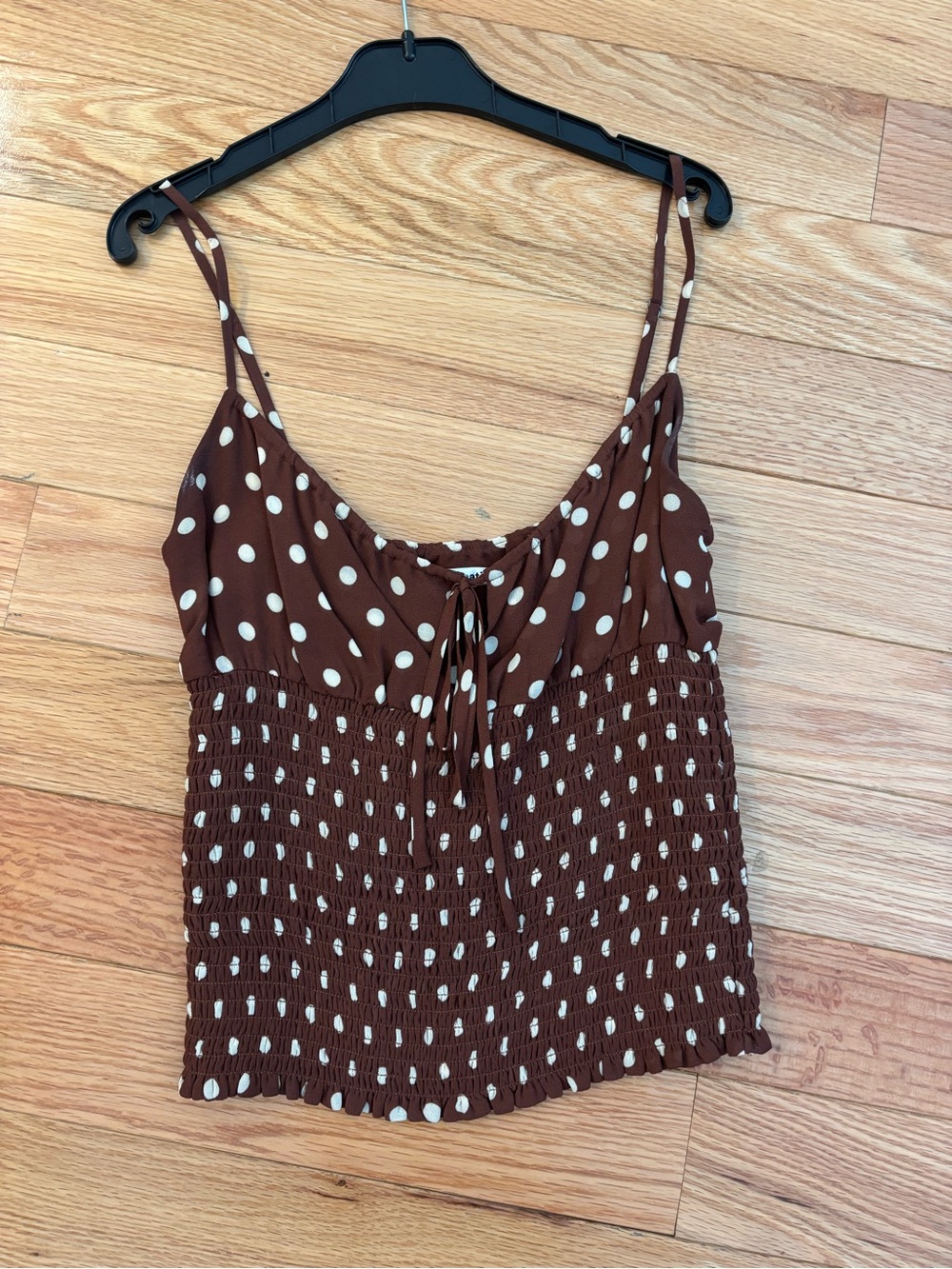 Reformation Brown Polka Dot Smocked Cami Tank Top